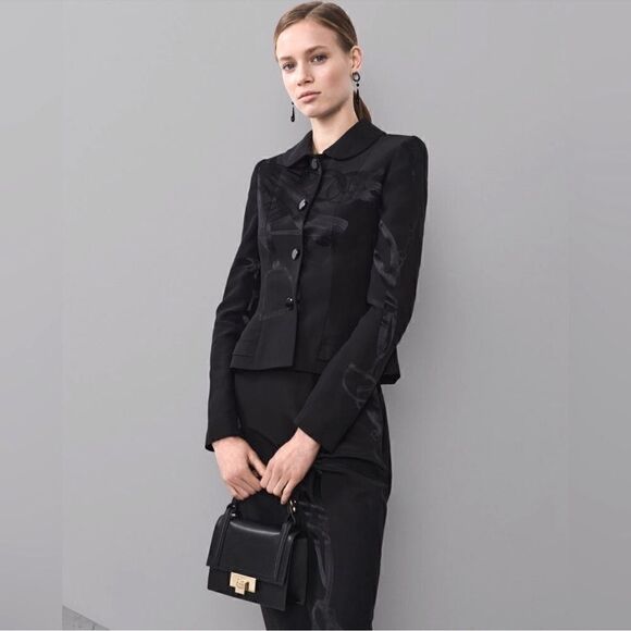 Ralph Lauren Fall 2020 Collection Black Silk Equestrian Jacquard Sylvia Jacket - Picture 9 of 16